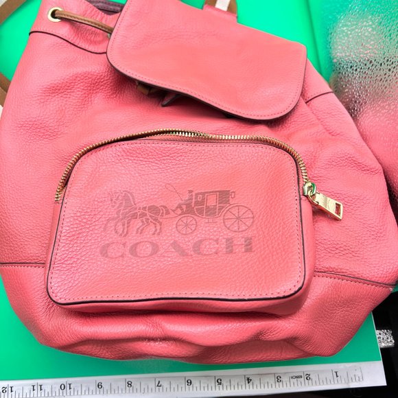 Coach 90399 Jes Horse & Carriage Logo Embossed Bright Coral Back Pack - Picture 9 of 10
